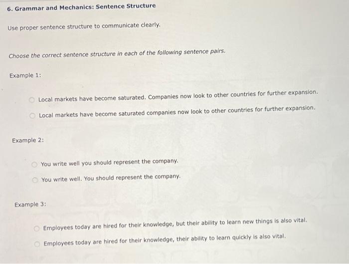 6. Grammar and Mechanics: Sentence Structure Use