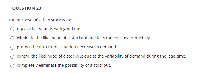 QUESTION 23 The purpose of safety stock is to: