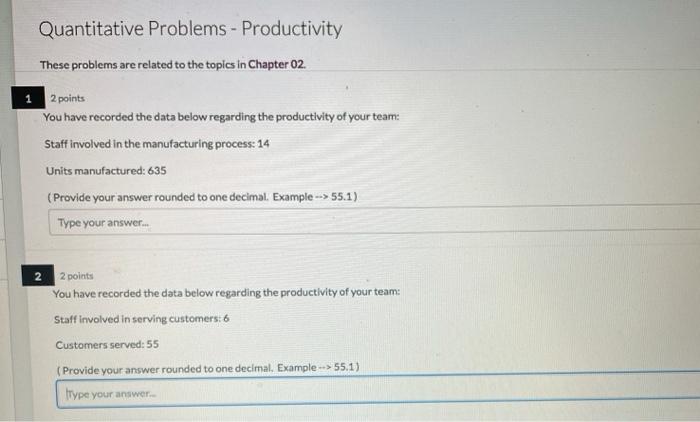 Quantitative Problems - Productivity These
