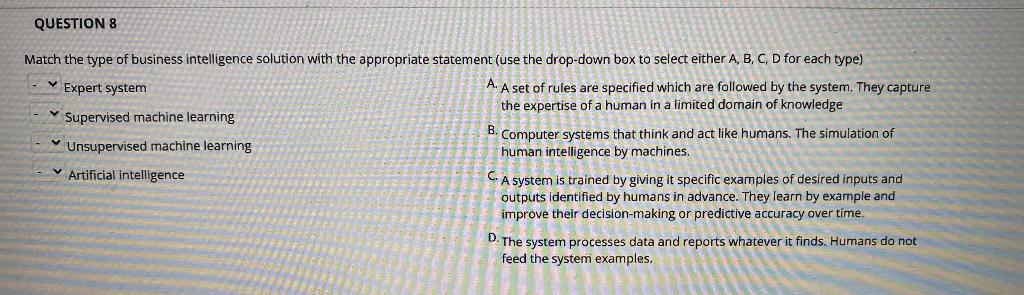 QUESTION 8 Match the type of business