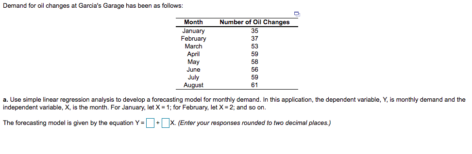 Demand for oil changes at Garcia's Garage has
