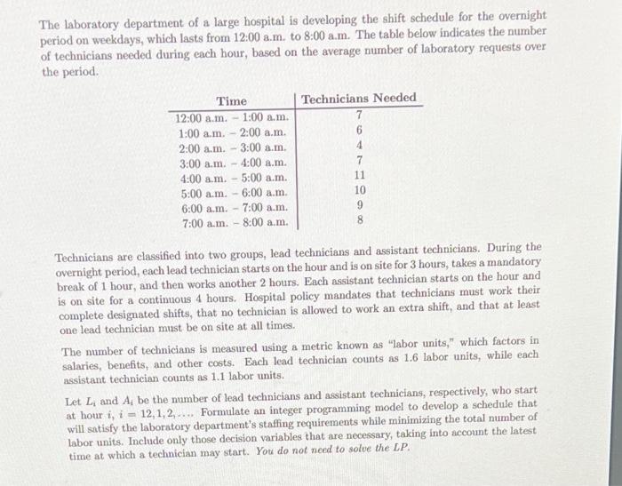 The laboratory department of a large hospital is
