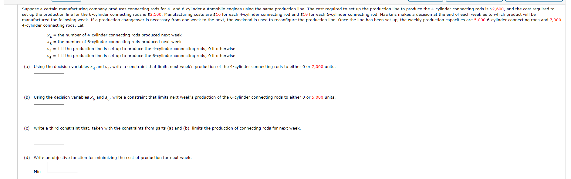4-cylinder connecting rods. Let x4= the number of