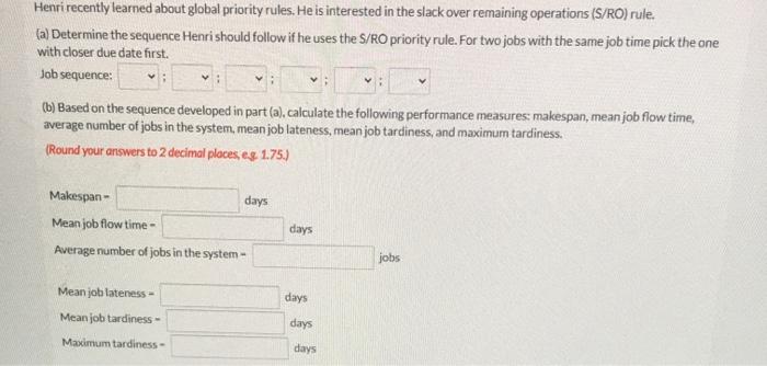 Henri's Custom Gowns has six jobs waiting to be