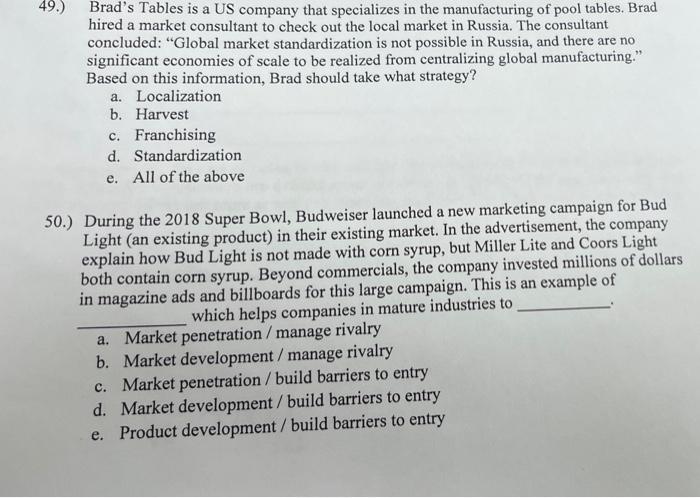 49.) Brad's Tables is a US company that