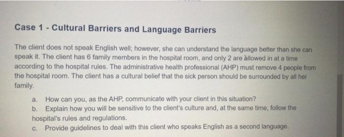 Case 1 Cultural Barriers and Language Barriers