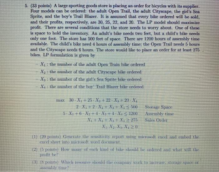 5. (33 points) A large sporting goods store is