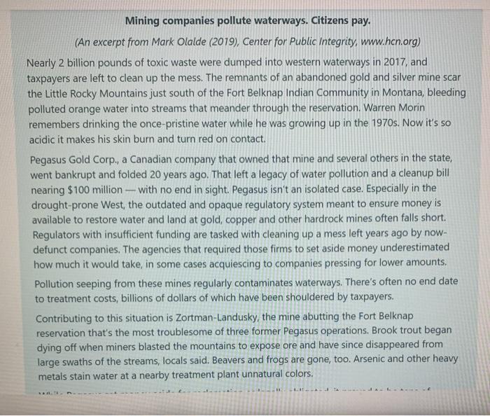 Mining companies pollute waterways. Citizens pay.