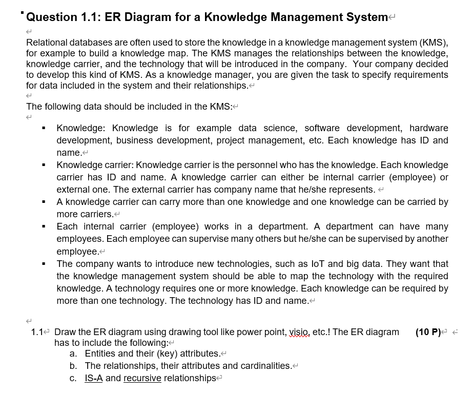 "Question 1.1: ER Diagram for a Knowledge