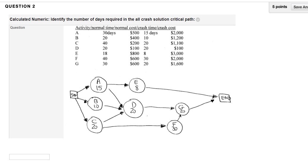 QUESTION 2 5 points Save An: Calculated Numeric:
