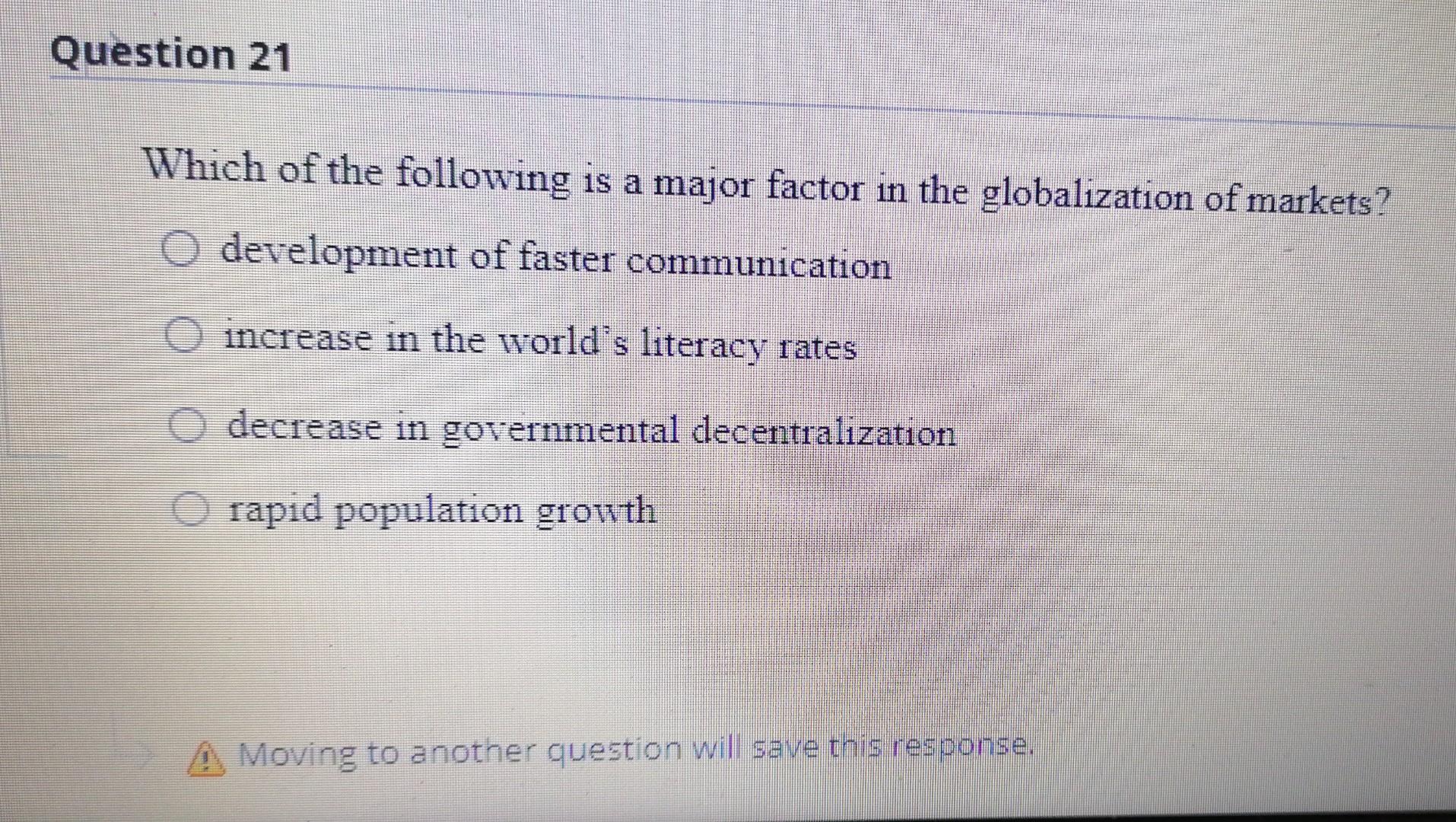 Question 21 Which of the following is a major
