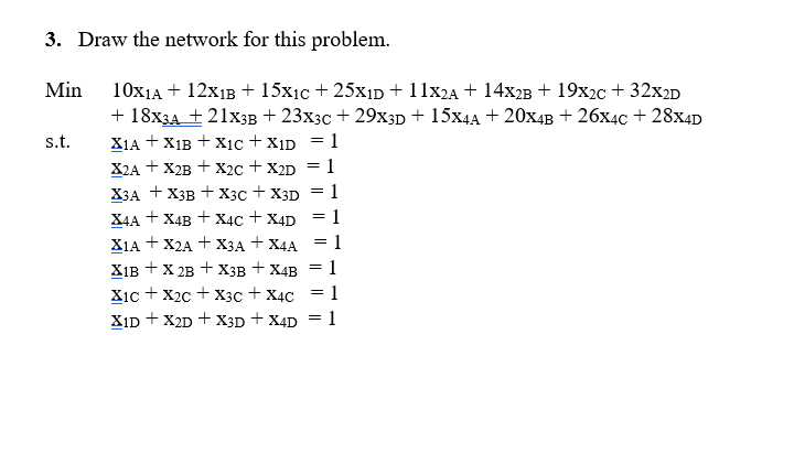 3. Draw the network for this problem. Min s.t.