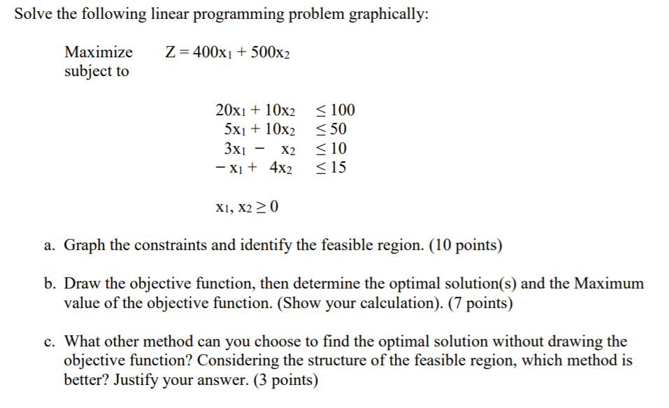 Solve the following linear programming problem
