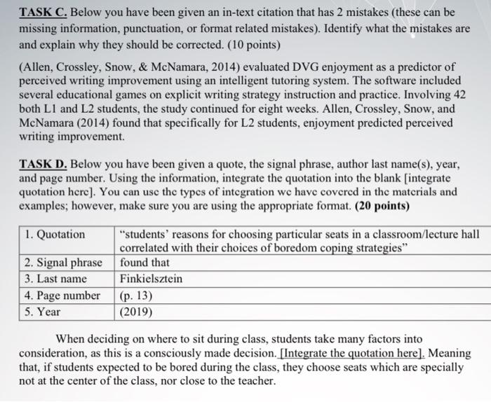 TASK C. Below you have been given an in-text