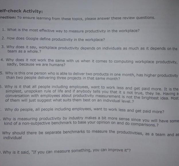 elf-check Activity: rection: To ensure learning