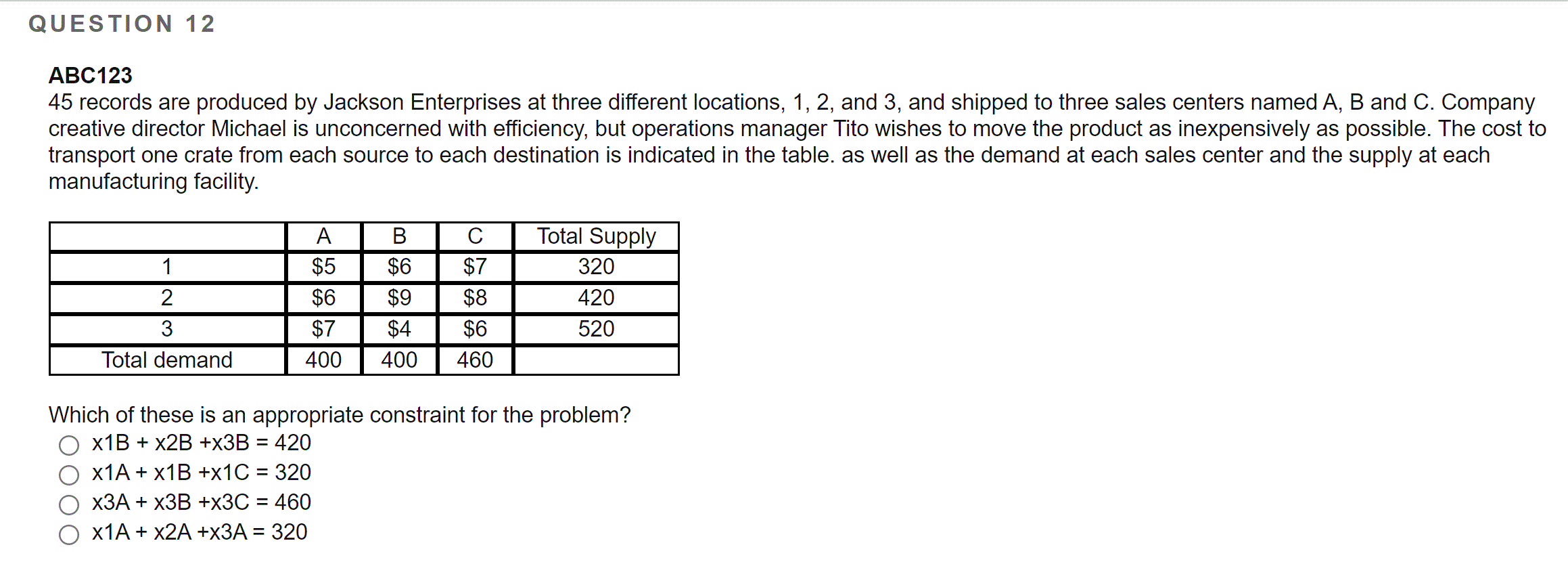 An equality constraint requires that only the