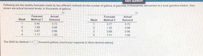 Next question Following are two weekly forecasts