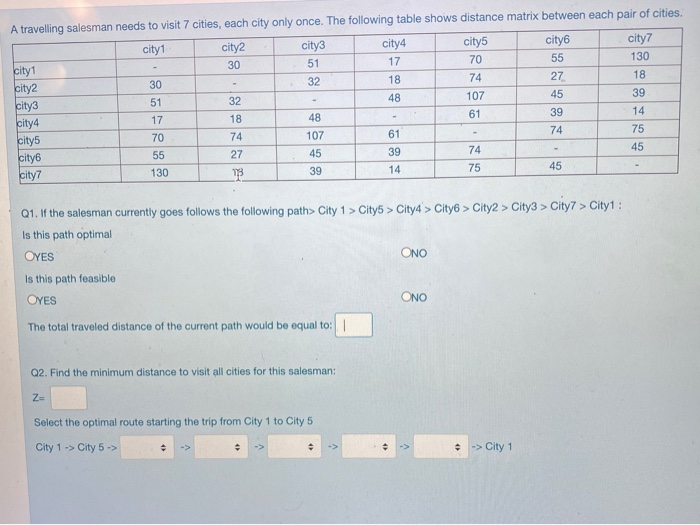 27 A travelling salesman needs to visit 7 cities,