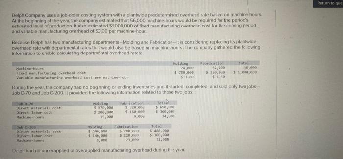 Return to ques Delph Company uses a job order
