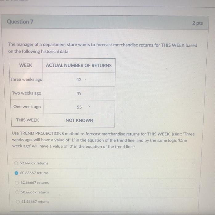 Question 7 2 pts The manager of a department