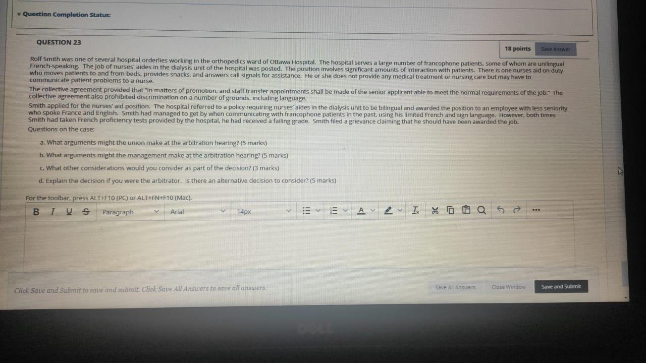 * Question Completion Status: QUESTION 23 18