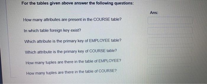 MIS203 quickly Question 31 Table: EMPLOYEE EMP_ID