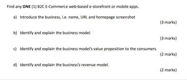 Find any ONE (1) B2C E-Commerce web-based