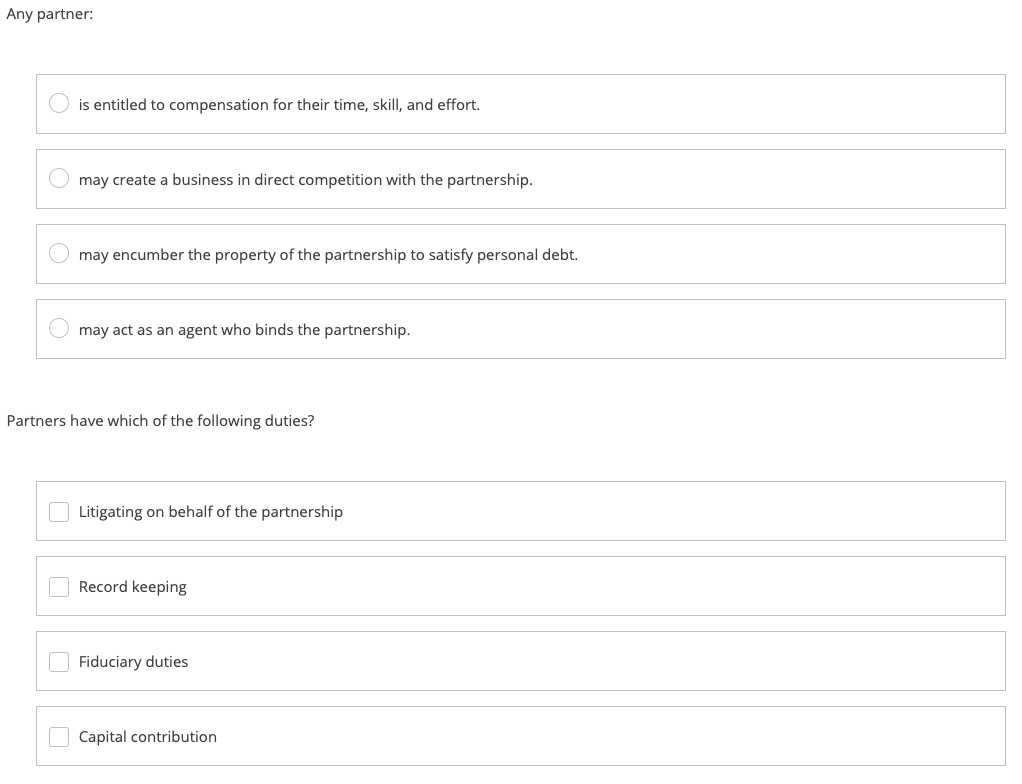 Any partner: is entitled to compensation for