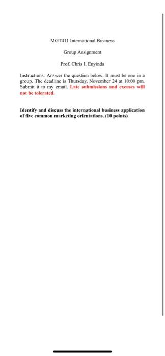 Instructions: Answer the question below, It must