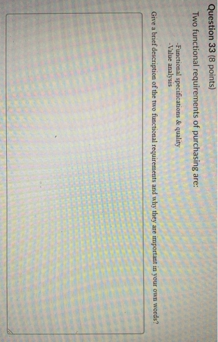 Question 33 (8 points) Two functional