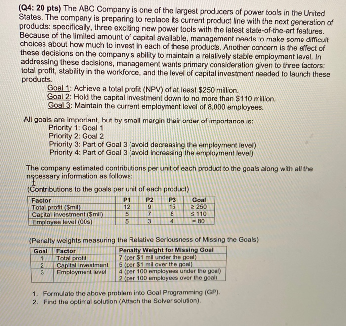 (Q4: 20 pts) The ABC Company is one of the