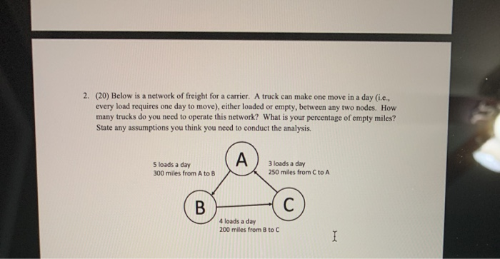 2. (20) Below is a network of freight for a