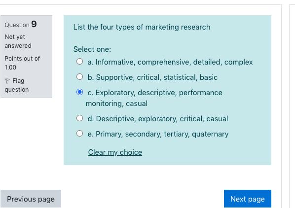 List the four types of marketing research