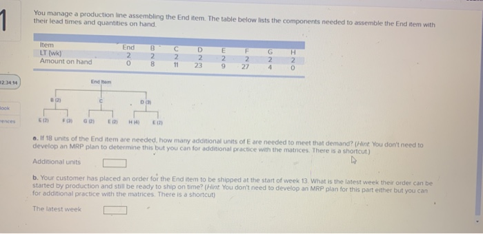 1 You manage a production line assembling the End