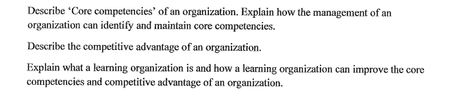Describe 'Core competencies' of an organization.