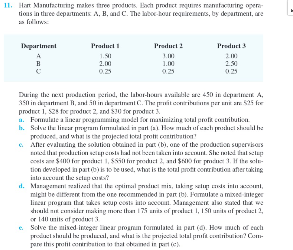 4 11. Hart Manufacturing makes three products.
