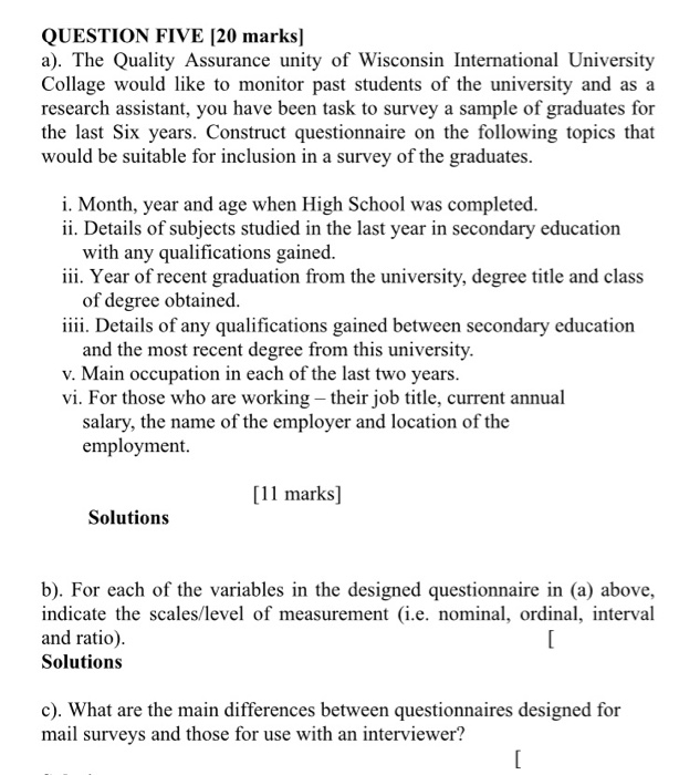 QUESTION FIVE [20 marks] a). The Quality