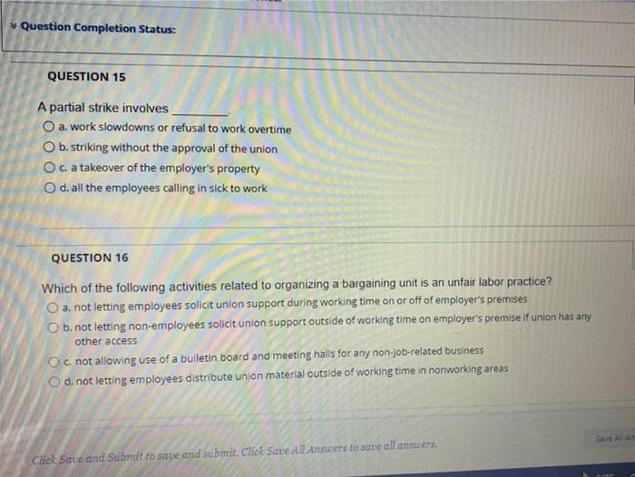Question Completion Status: QUESTION 15 A partial