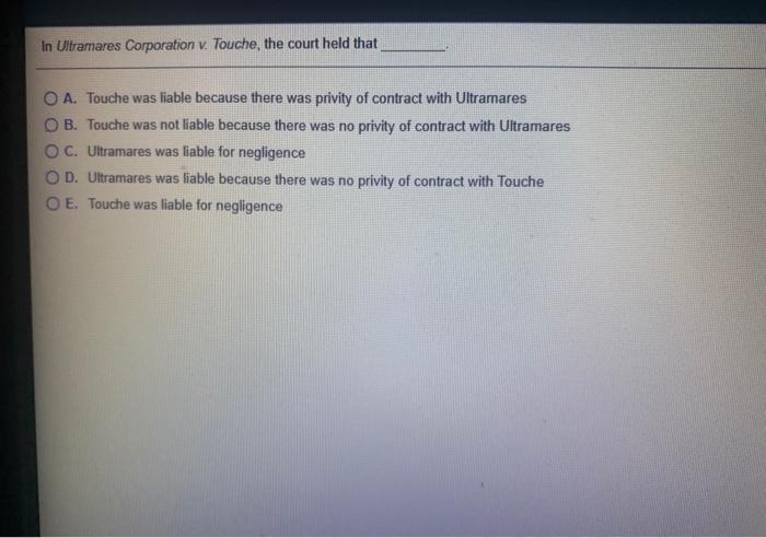 In Ultramares Corporation v. Touche, the court