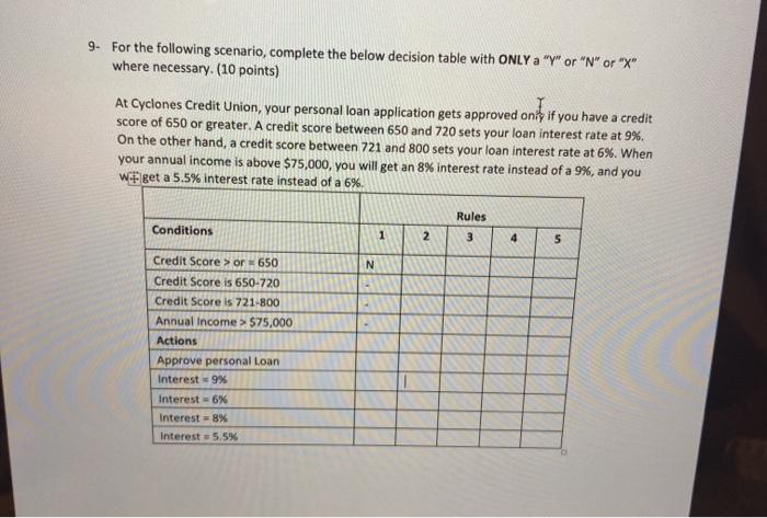 need help filling out this table 9. For the