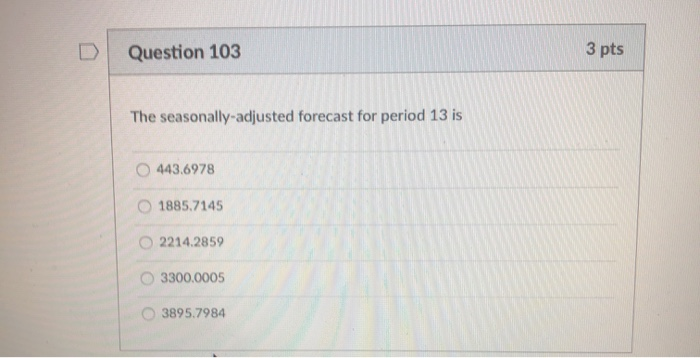 Question 100 3 pts Use the following demand data