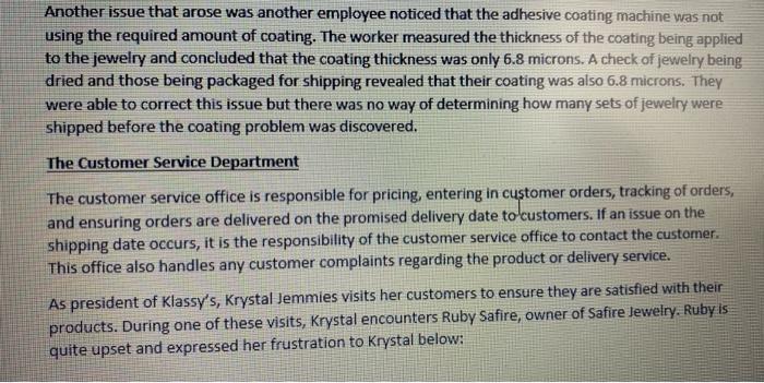 KLASSY ROYAL FAMILY JEWELRY Develop a Pareto