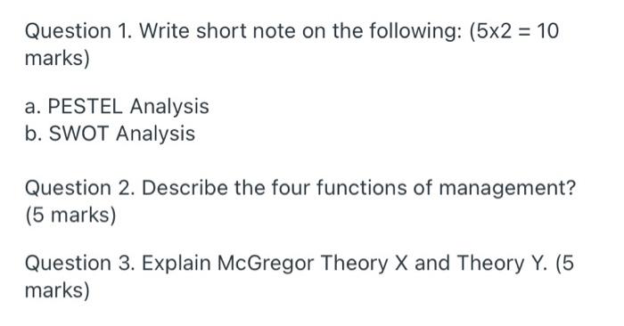 Question 1. Write short note on the following: