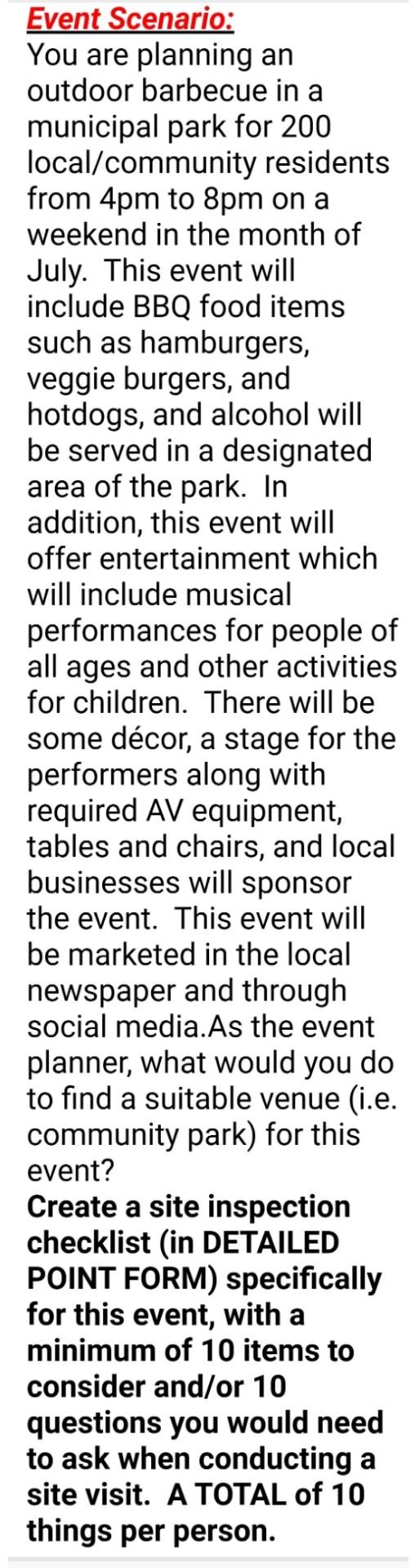 Event Scenario: You are planning an outdoor