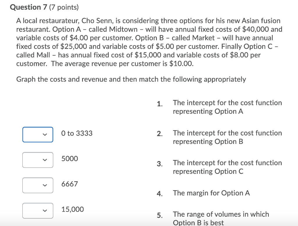 Question 7 (7 points) A local restaurateur, Cho