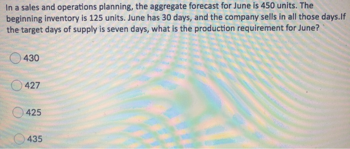 In a sales and operations planning, the aggregate