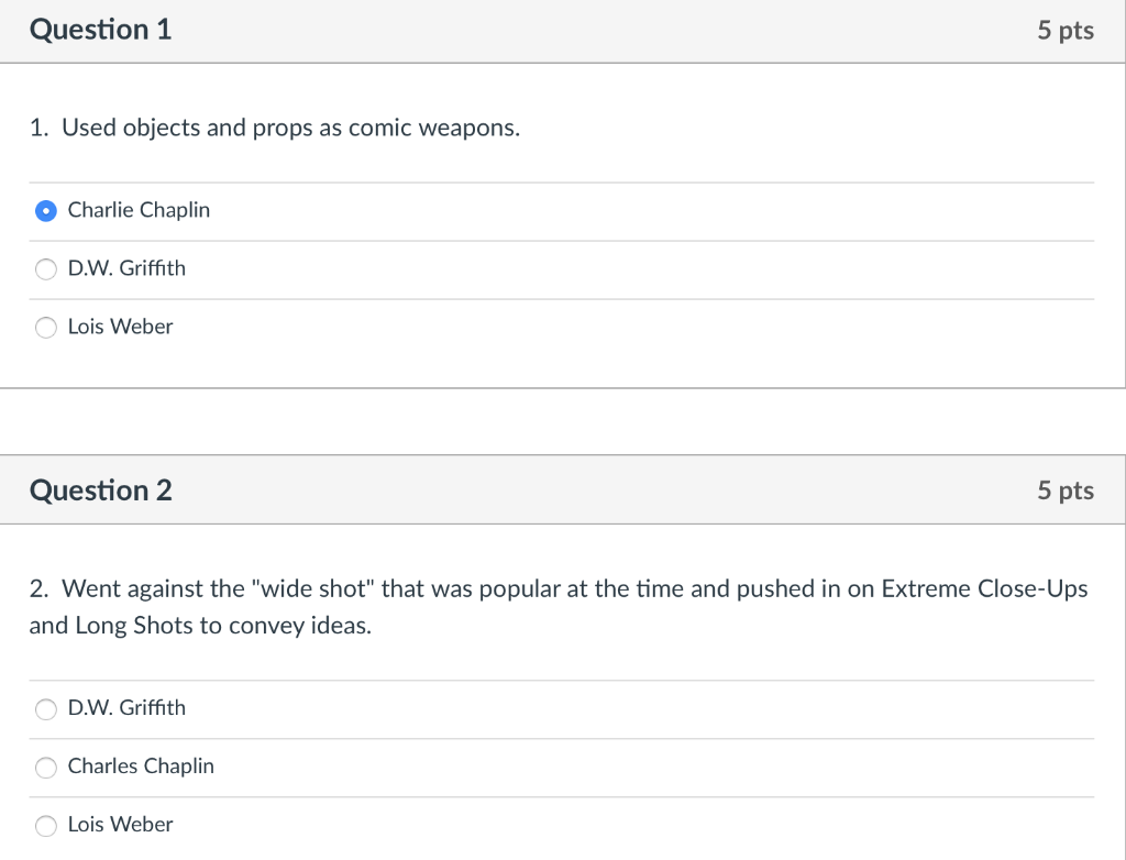 Question 1 5 pts 1. Used objects and props as