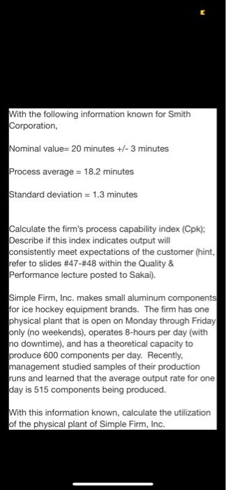 With the following information known for Smith