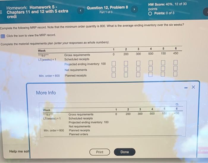 Complete the following MRP record. Note that the