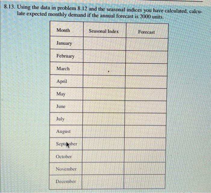 please show work 8.13. Using the data in problem